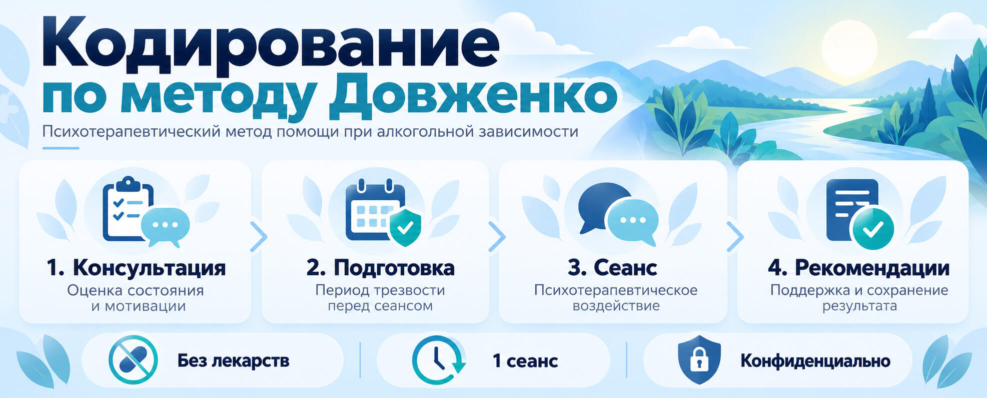 Этапы кодирования по методу Довженко: консультация, подготовка, психотерапевтический сеанс и рекомендации